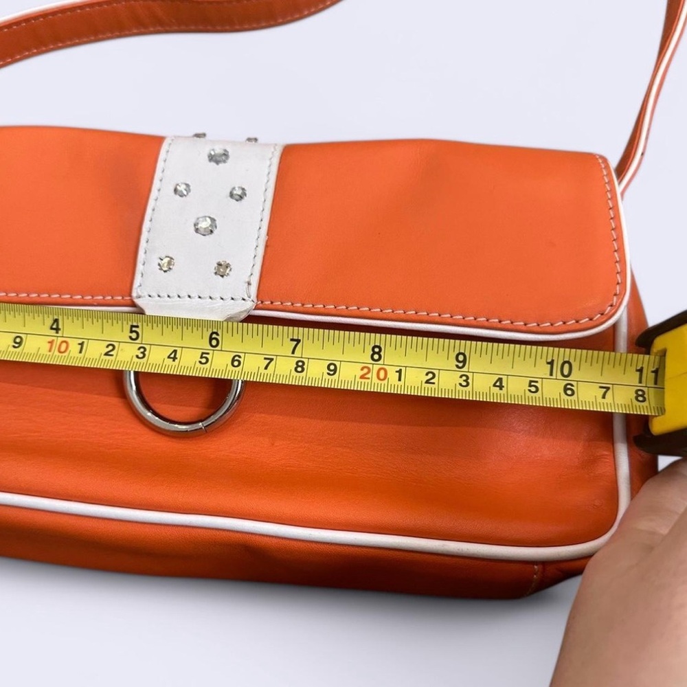 Danier orange and white shoulder bag with rhinestone accents - Picture 5 of 12